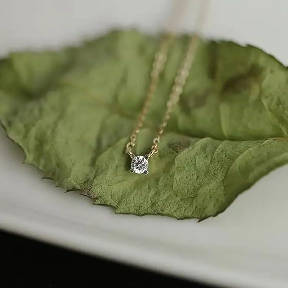 Jkeli S925 Sterling Silver Solitaire Necklace | Gold Plated Zircon Pendant | Delicate Minimalist Fine Jewellery