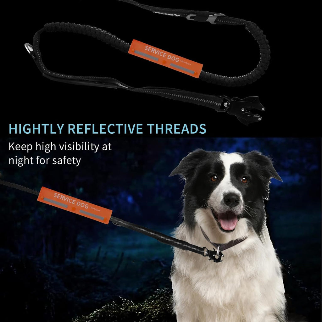 Heavy Duty Tactical Bungee Dog Leash | Zero Shock, Frog Clip & Car Seat Belt Buckle | Reflective Large Dog Lead
