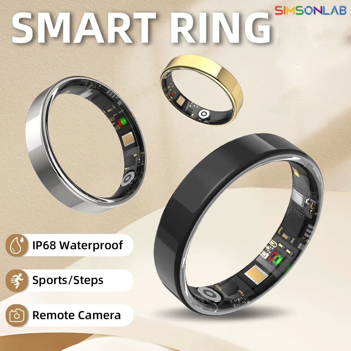 SIMSONLAB TK16 Smart Ring | 24/7 Heart Rate, Blood Oxygen & Sleep Tracker | IP68 Waterproof & Gesture Control