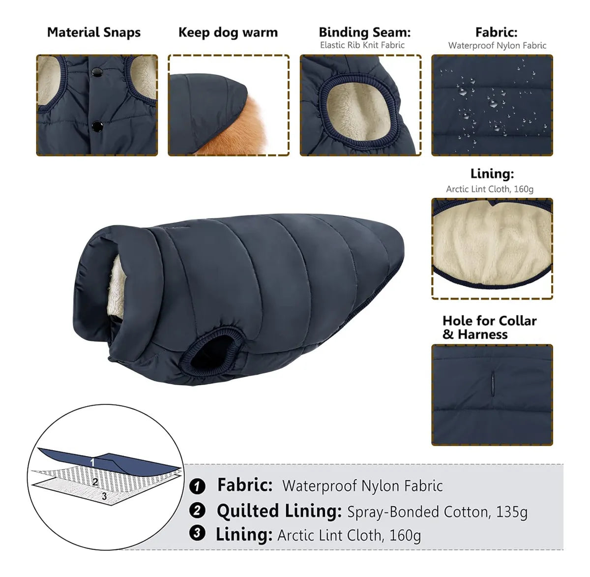 Reversible Double-Sided Puffer Dog Coat | Waterproof, Quilted Warmth & Packable Jacket | Small to Large Dogs