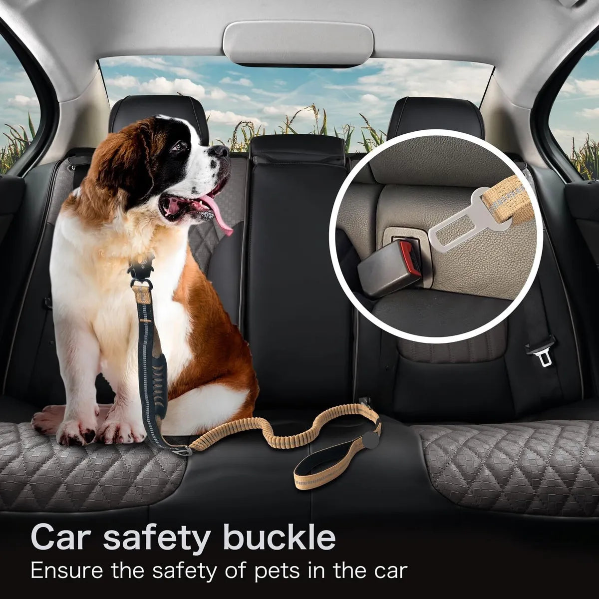 Heavy Duty Tactical Bungee Dog Leash | Zero Shock, Frog Clip & Car Seat Belt Buckle | Reflective Large Dog Lead