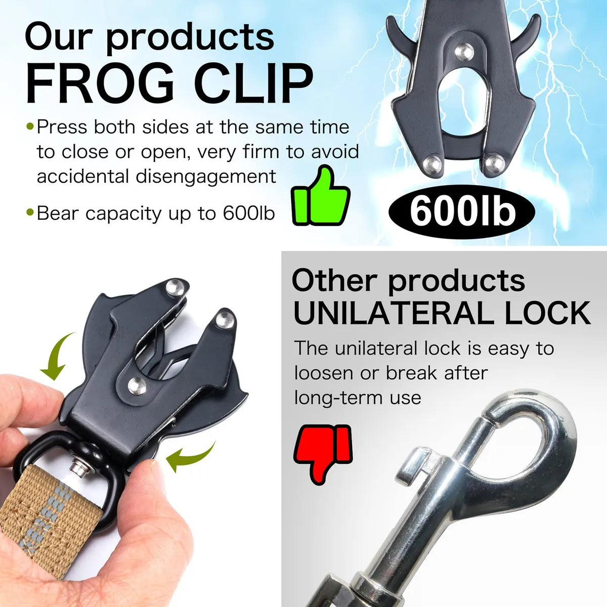 Heavy Duty Tactical Bungee Dog Leash | Zero Shock, Frog Clip & Car Seat Belt Buckle | Reflective Large Dog Lead