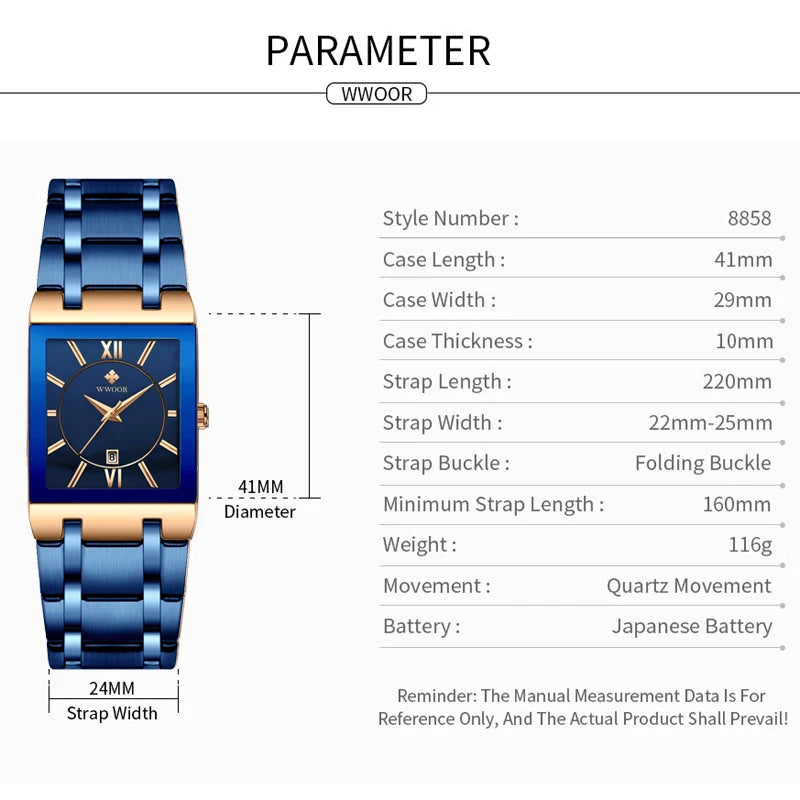 WWOOR 2024 Luxury Women's Watch, Quartz movement, square dial.