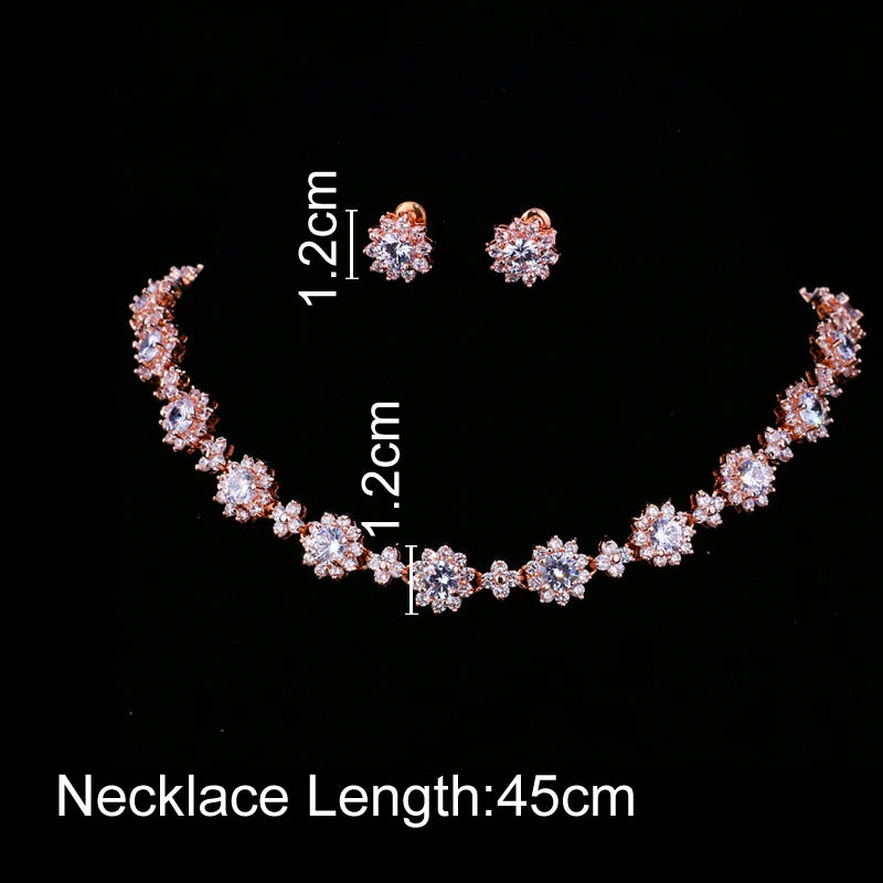 Emmaya Luxury Bridal Jewellery Set | Cubic Zirconia Flower Cluster Necklace & Earrings | Copper Gold Plated Wedding Accessory
