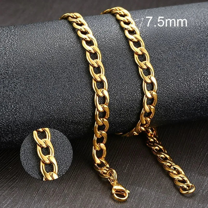VNOX Men's Cuban Link Chain Necklace | Stainless Steel | Anti-Allergy, Non-Fade | Silver, Gold & Black Chain