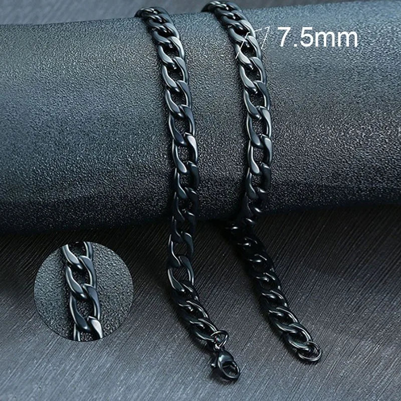 VNOX Men's Cuban Link Chain Necklace | Stainless Steel | Anti-Allergy, Non-Fade | Silver, Gold & Black Chain