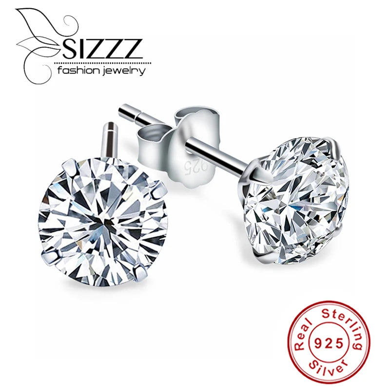 Classic Solitaire Stud Earrings | Certified 925 Sterling Silver & Zirconia | Multi-Size Diamond Look Jewellery