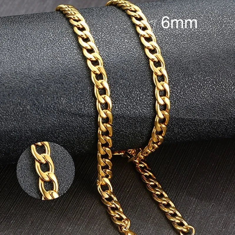 VNOX Men's Cuban Link Chain Necklace | Stainless Steel | Anti-Allergy, Non-Fade | Silver, Gold & Black Chain
