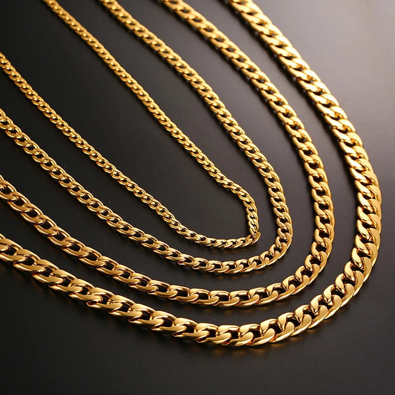 VNOX Men's Cuban Link Chain Necklace | Stainless Steel | Anti-Allergy, Non-Fade | Silver, Gold & Black Chain