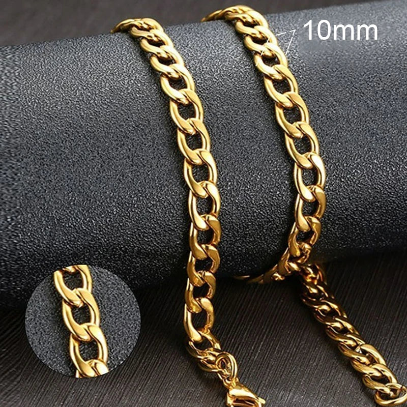 VNOX Men's Cuban Link Chain Necklace | Stainless Steel | Anti-Allergy, Non-Fade | Silver, Gold & Black Chain
