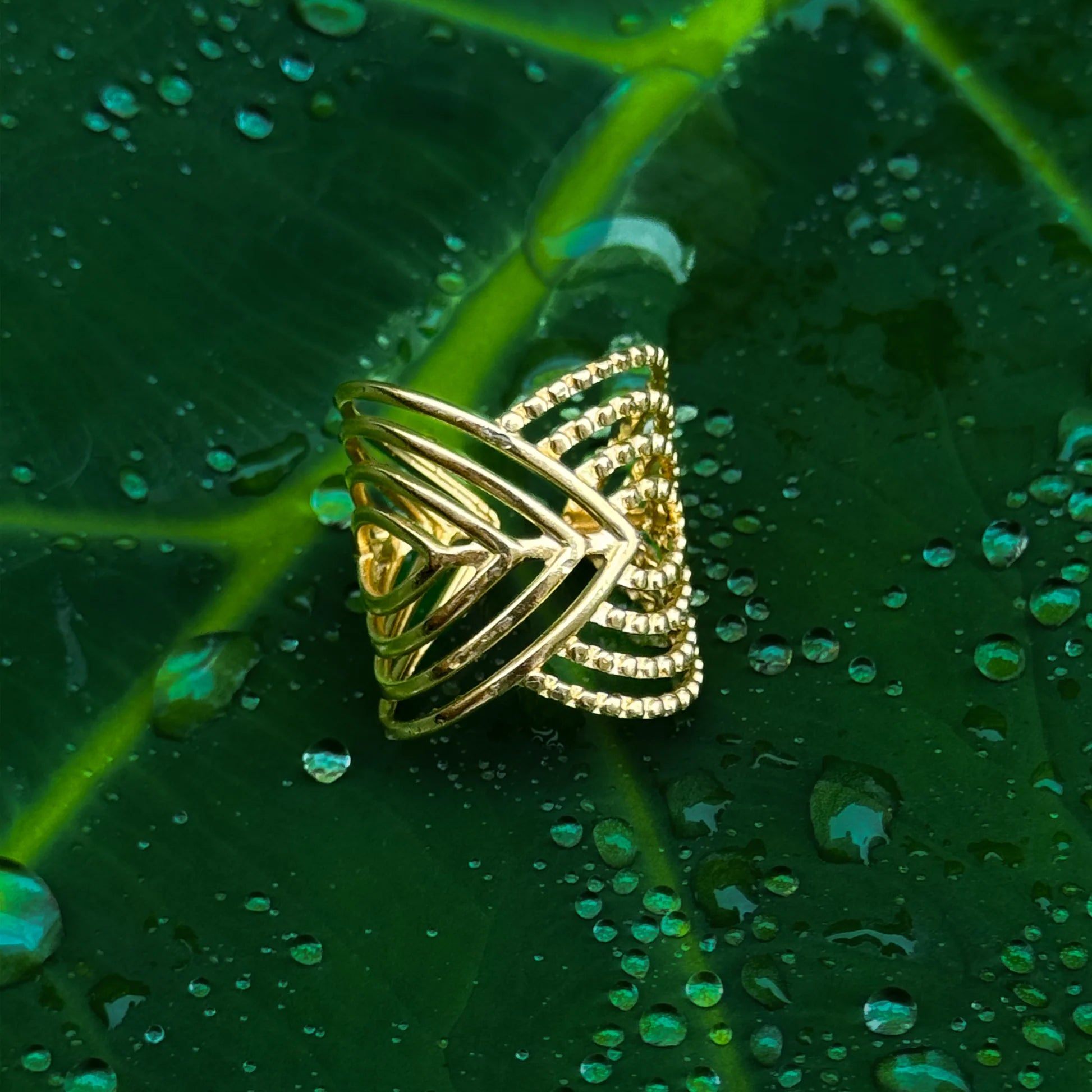 DGIDDK Women's 18K Gold Plated Statement Ring | Stainless Steel V-Shape Geometric Jewellery | Adjustable Wide Band