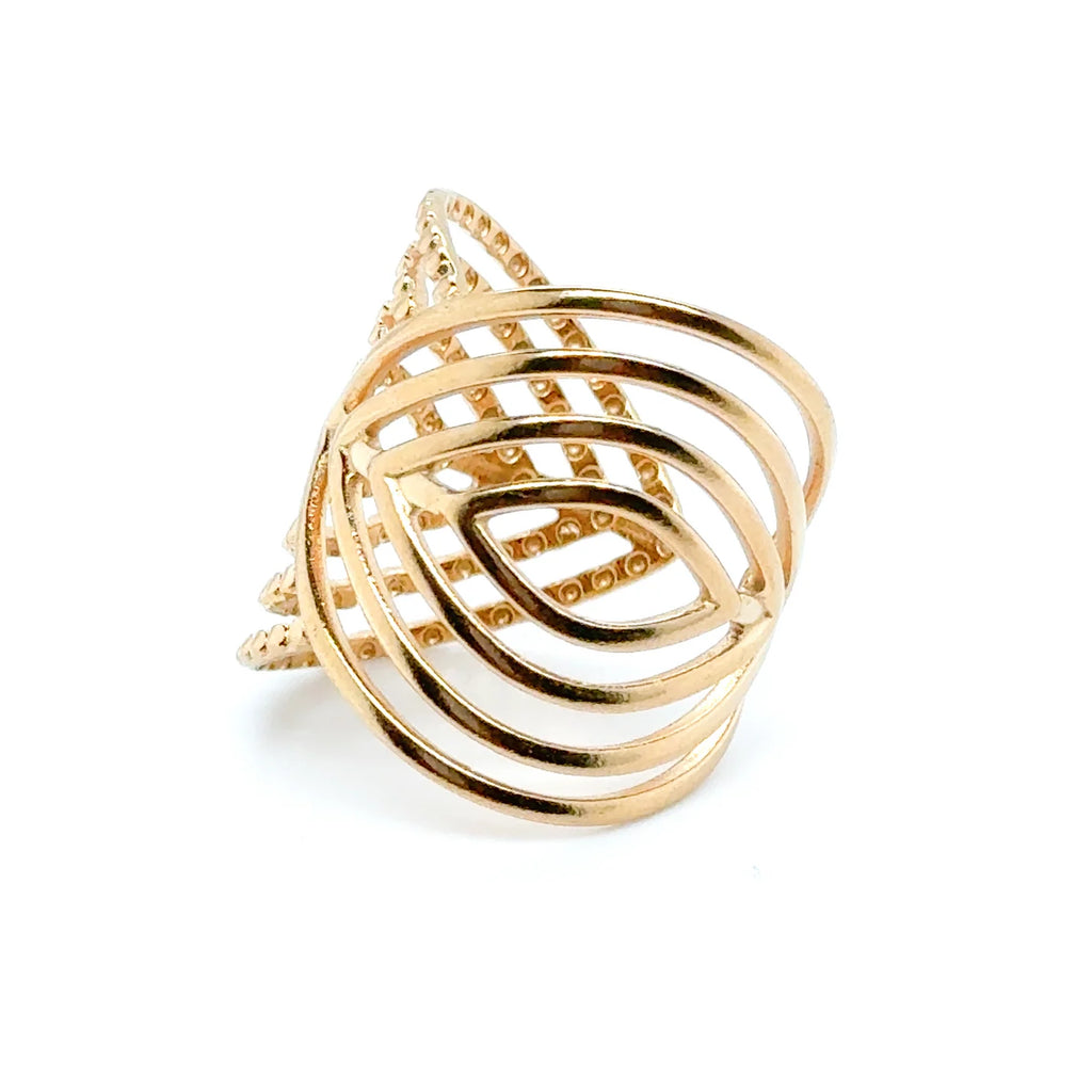 DGIDDK Women's 18K Gold Plated Statement Ring | Stainless Steel V-Shape Geometric Jewellery | Adjustable Wide Band