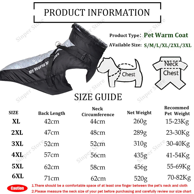 Waterproof Dog Winter Coat | Windproof, Reflective & Warm High Neck Jacket | Detachable Leash Attachment