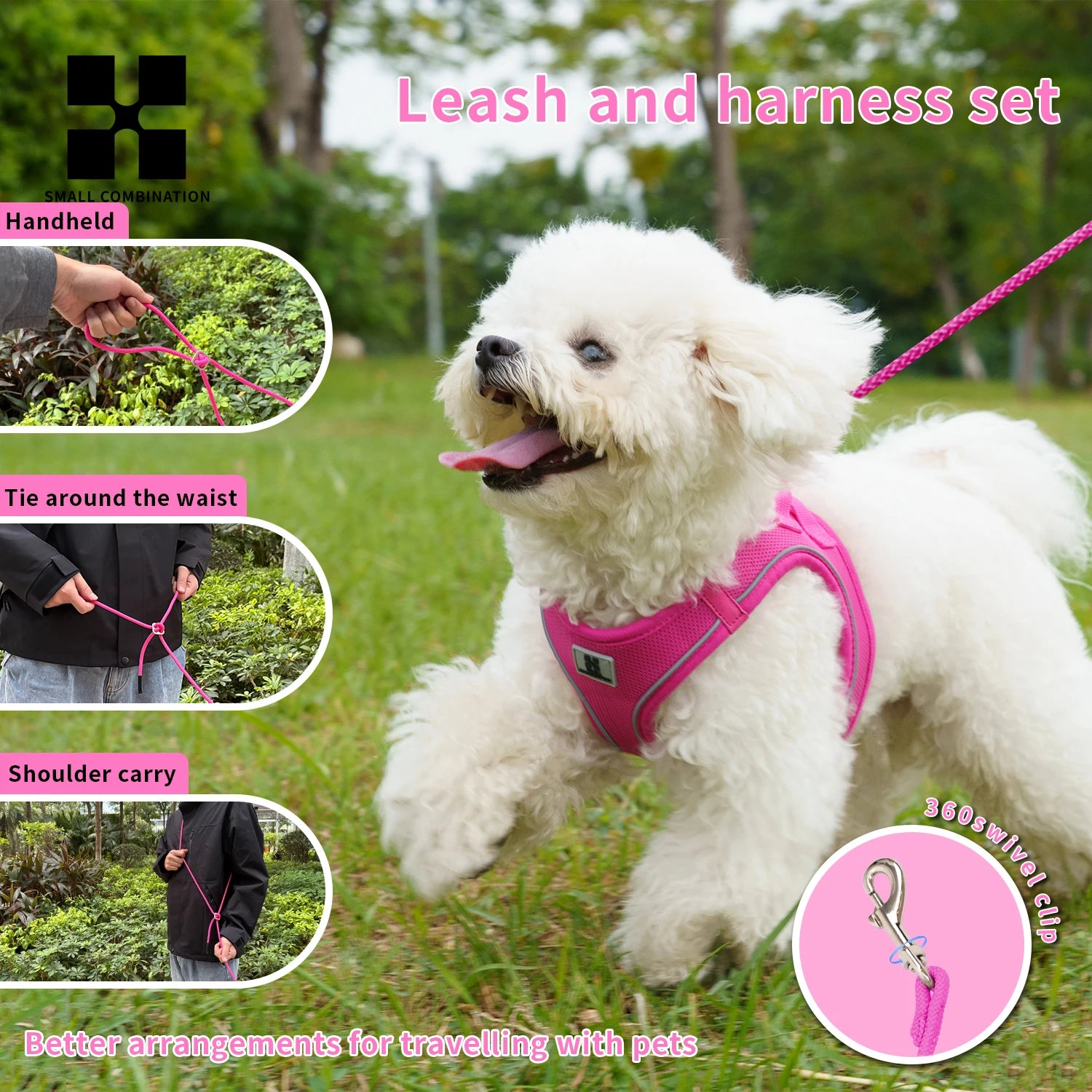 SMALL COMBINATION Air-Mesh Dog Harness & Leash Set | 360° Reflective, Padded & Quick Release | Small/Medium