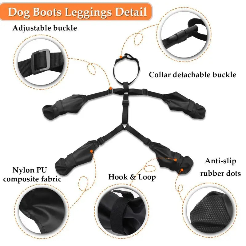 Full-Coverage Dog Paw & Leg Protectors | Adjustable Non-Slip PU Boots with Harness | All-Terrain Protective Footwear