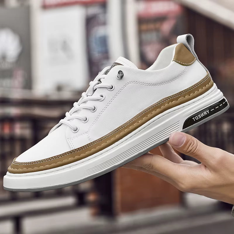 MOGACIILLO 1131 Men's Genuine Leather Casual Trainers | White Cow Leather Slip-On Shoe | Breathable & Massage