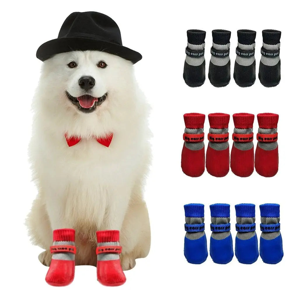 Anti-Slip Dog Shoes (4PCS) | Knitted Paw Protection with Rubber Sole | Non-Slip Puppy/Cat Indoor Footwear