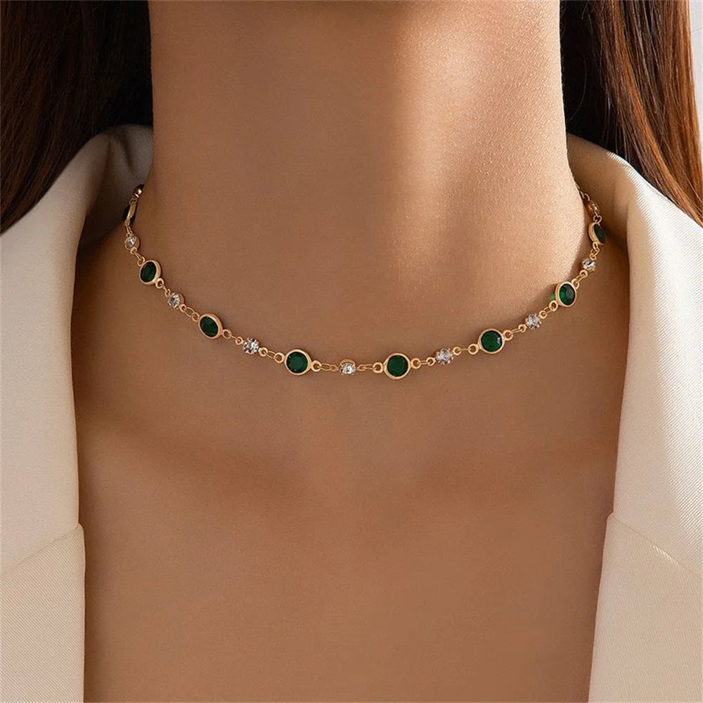 MAA-OE Punk Statement Choker Necklace | Geometric Rhinestone Pendant | Gold/Silver Tone Alloy Fashion Jewellery