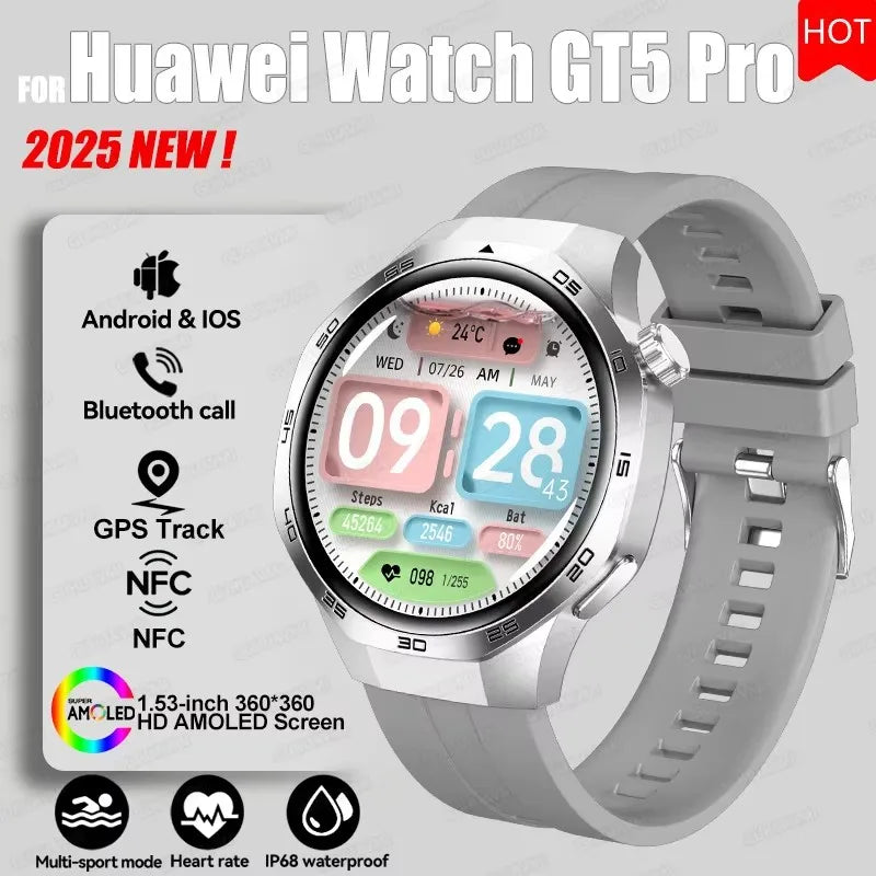 GUHUAVMI GT 5 Pro Smart Watch 2025 NEW | GPS Track & NFC Access | AMOLED Display | Stainless Steel Bracelet