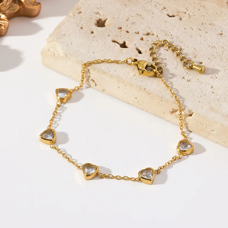 GANEMLY Women's Heart Solitaire Jewellery Set | 316 Stainless Steel Necklace, Bracelet & Studs | Anti-Tarnish