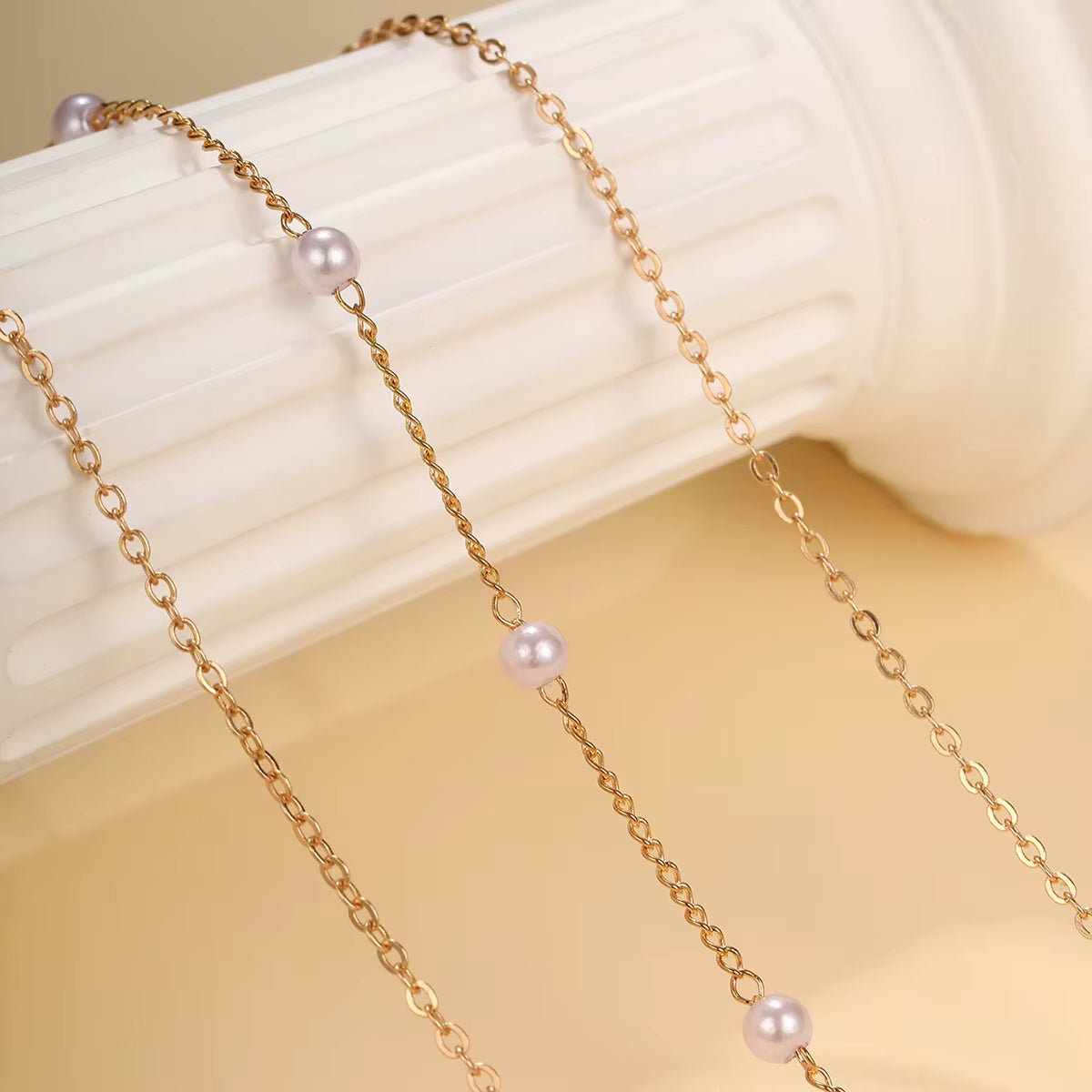 LATS Women's 3-Layer Pearl & Heart Pendant Necklace | Gold Tone Alloy Link Chain | Pre-Layered Bohemian Style