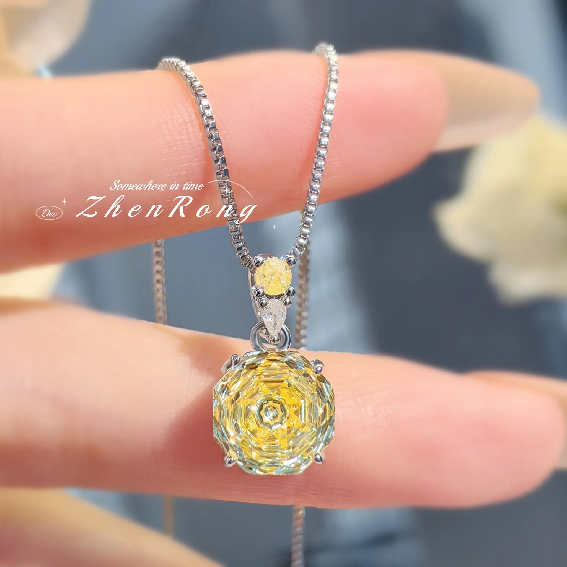 ZhenRong Women's Iridescent Crystal Jewellery Set | Adjustable Ring, Necklace & Stud Earrings | Wedding Party Trend