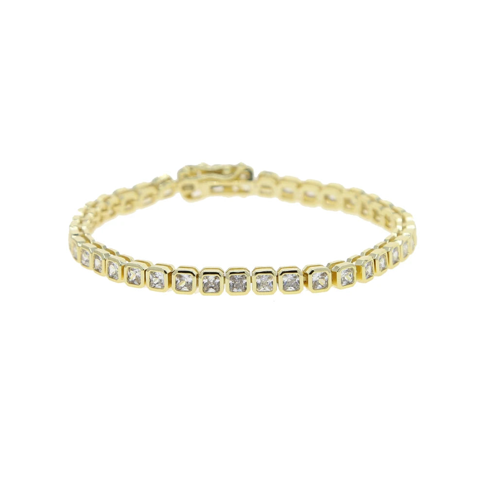 sdzstone Multi-Cut CZ Tennis Bracelet | AAA Cubic Zirconia | Gold Plated Geometric Stacking Jewellery | 15cm+4cm