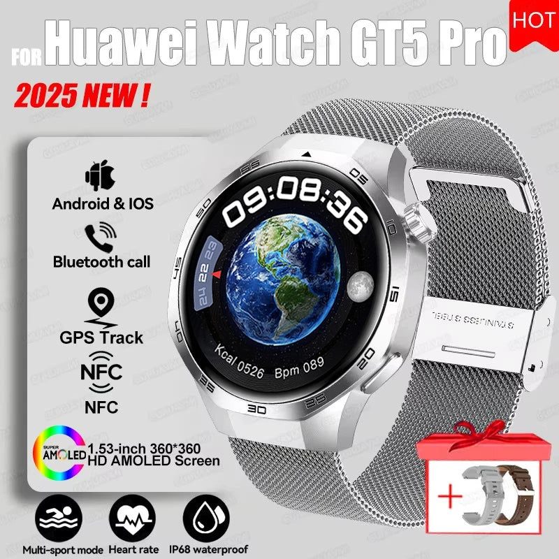 GUHUAVMI GT 5 Pro Smart Watch 2025 NEW | GPS Track & NFC Access | AMOLED Display | Stainless Steel Bracelet