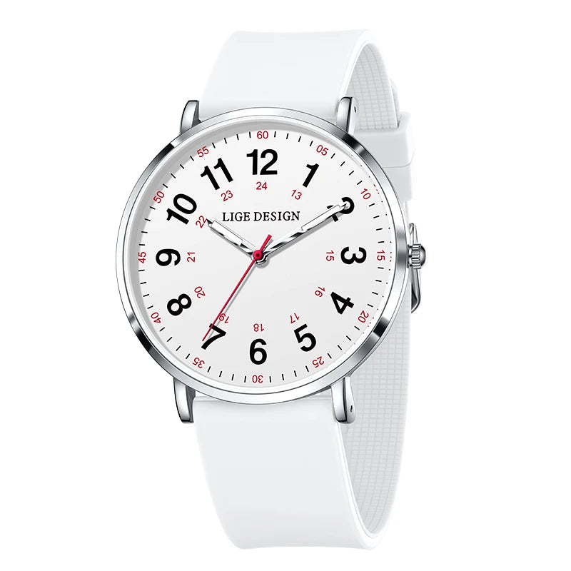 LIGE Luxury Women's Watch, Elegant and Modern, Silicone Strap, Luminous Dial, Waterproof, Quartz Movement.