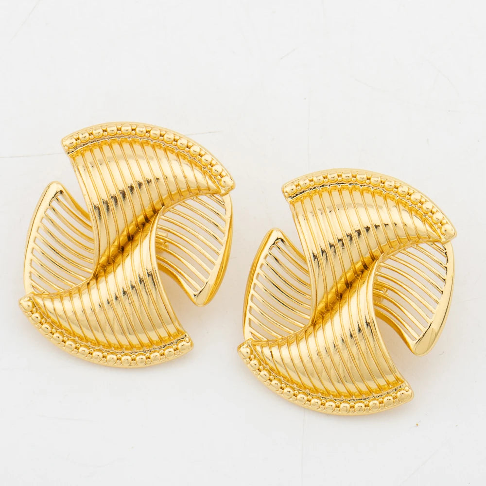 GZJPEI Dubai Gold Plated 4Pcs Jewellery Set | 18K Spiral Clip Necklace, Bangle & Ring | Wedding Bridal Accessories