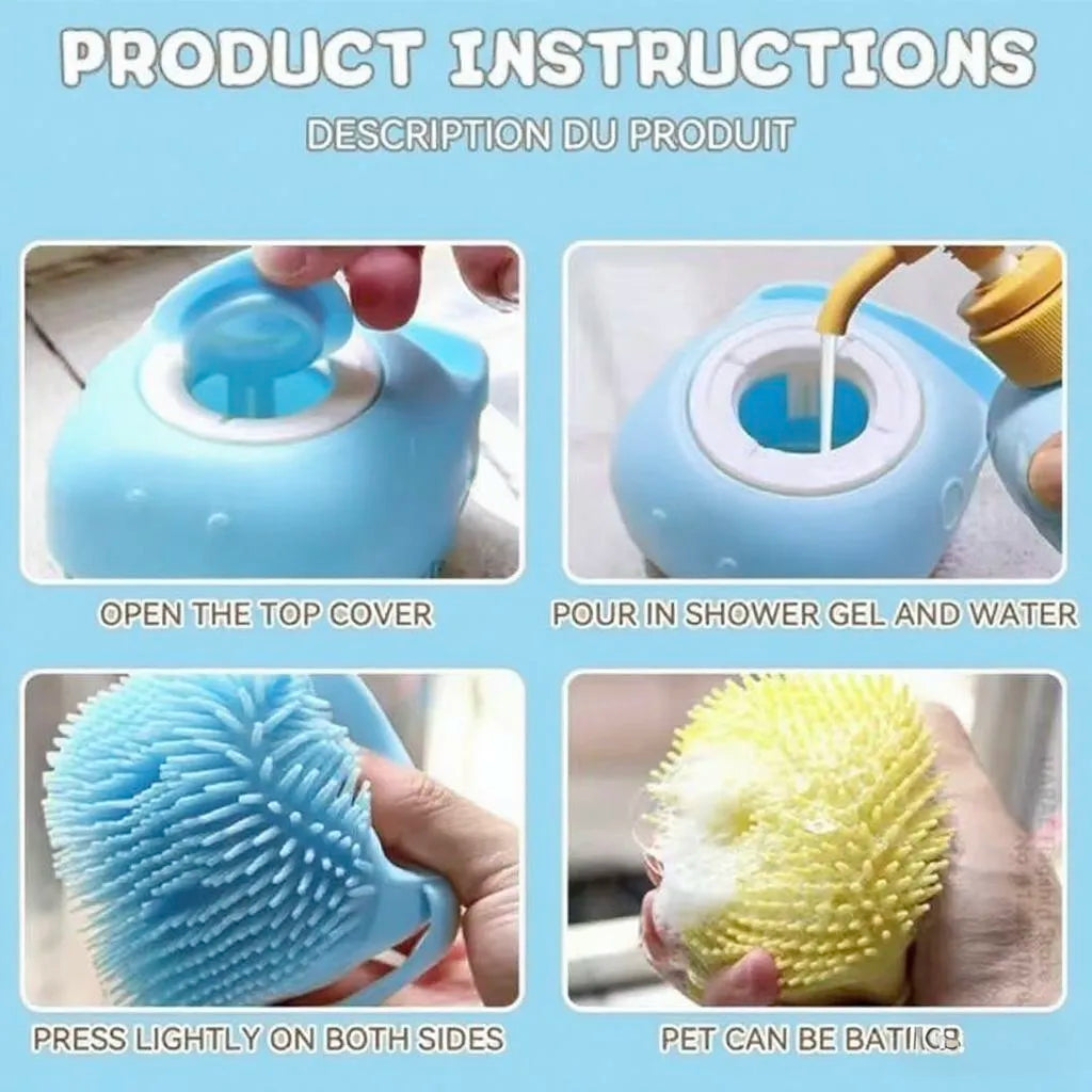 Silicone Pet Bath Brush & Massager for Dogs & Cats | Shampoo Dispensing Grooming Tool