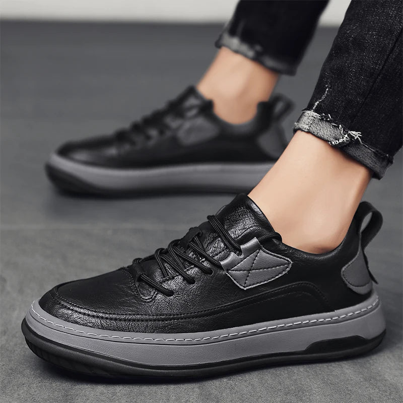 Cymercan Men's Split Leather Casual Trainers | Two-Tone Design | Rubber Outsole | Breathable Sneaker