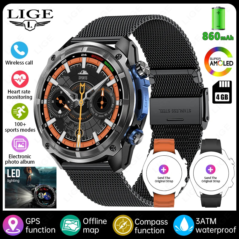 Smartwatch with GPS | LIGE CONQUEROR | 1.43” AMOLED screen | Water resistant up to 3 ATM | 860 mAh battery | Integrated GPS and offline map