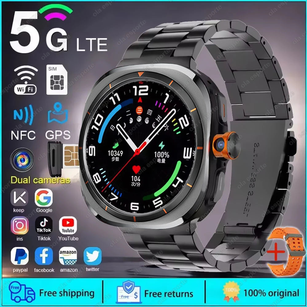 Smartwatch Ultra 8 4/5G, HD 480x480 screen, Heart Rate Monitoring, Camera, NFC, GPS, Compass and 1480mAh Battery.