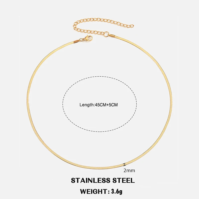 LOVBEAFAS Waterproof Snake Chain Necklace | Stainless Steel Herringbone Link | Gold & Silver Trend | 2mm-5mm Width