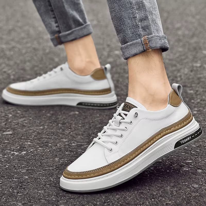 MOGACIILLO 1131 Men's Genuine Leather Casual Trainers | White Cow Leather Slip-On Shoe | Breathable & Massage