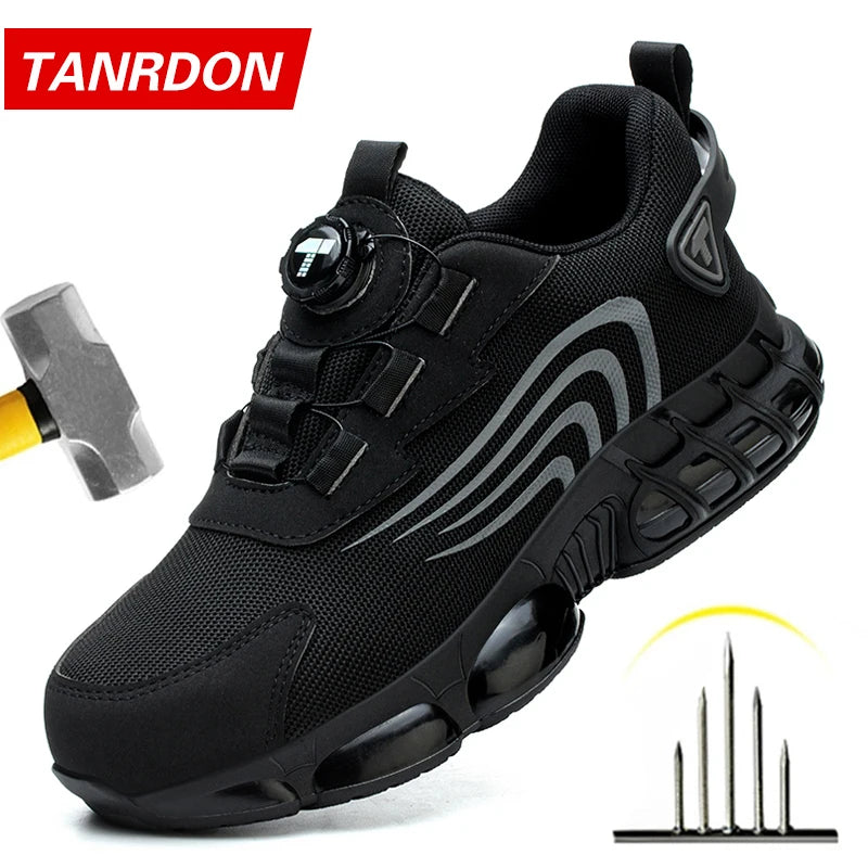TANRDON Men's Steel Toe Safety Sneakers | Puncture-Proof | Quick-Dial Closure | Lightweight Work Shoe