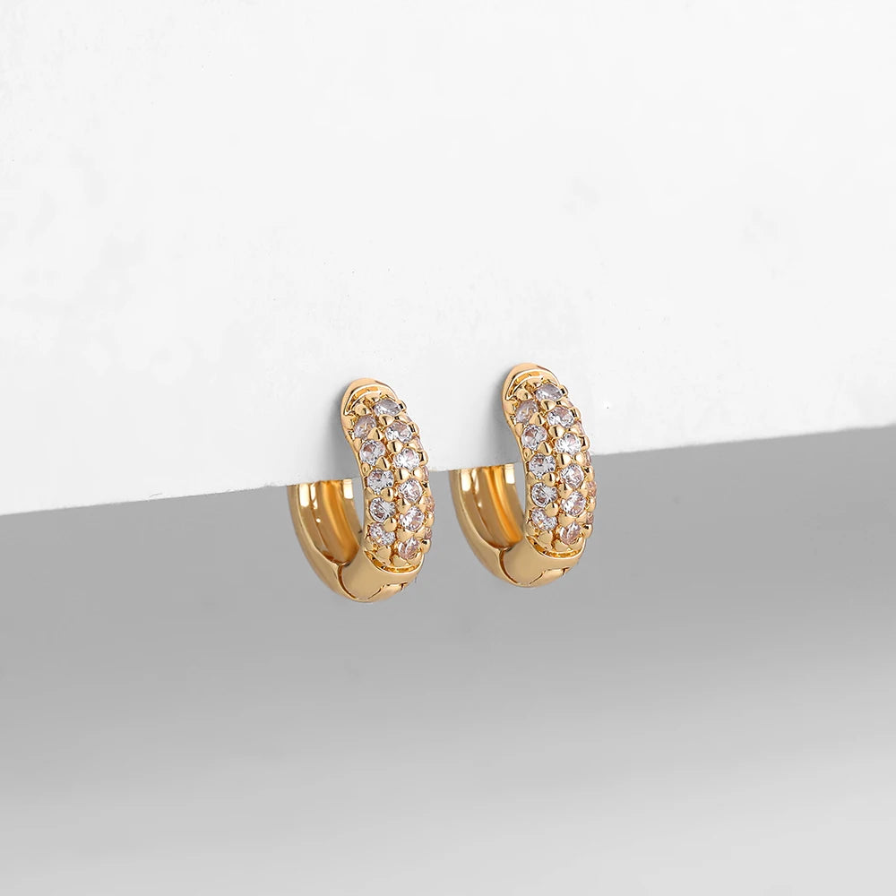 onekiss Women's Pave CZ Huggie Hoop Earrings | Gold Plated Cartilage Hoops | 11mm, 13mm, 17mm Adjustable Sizes