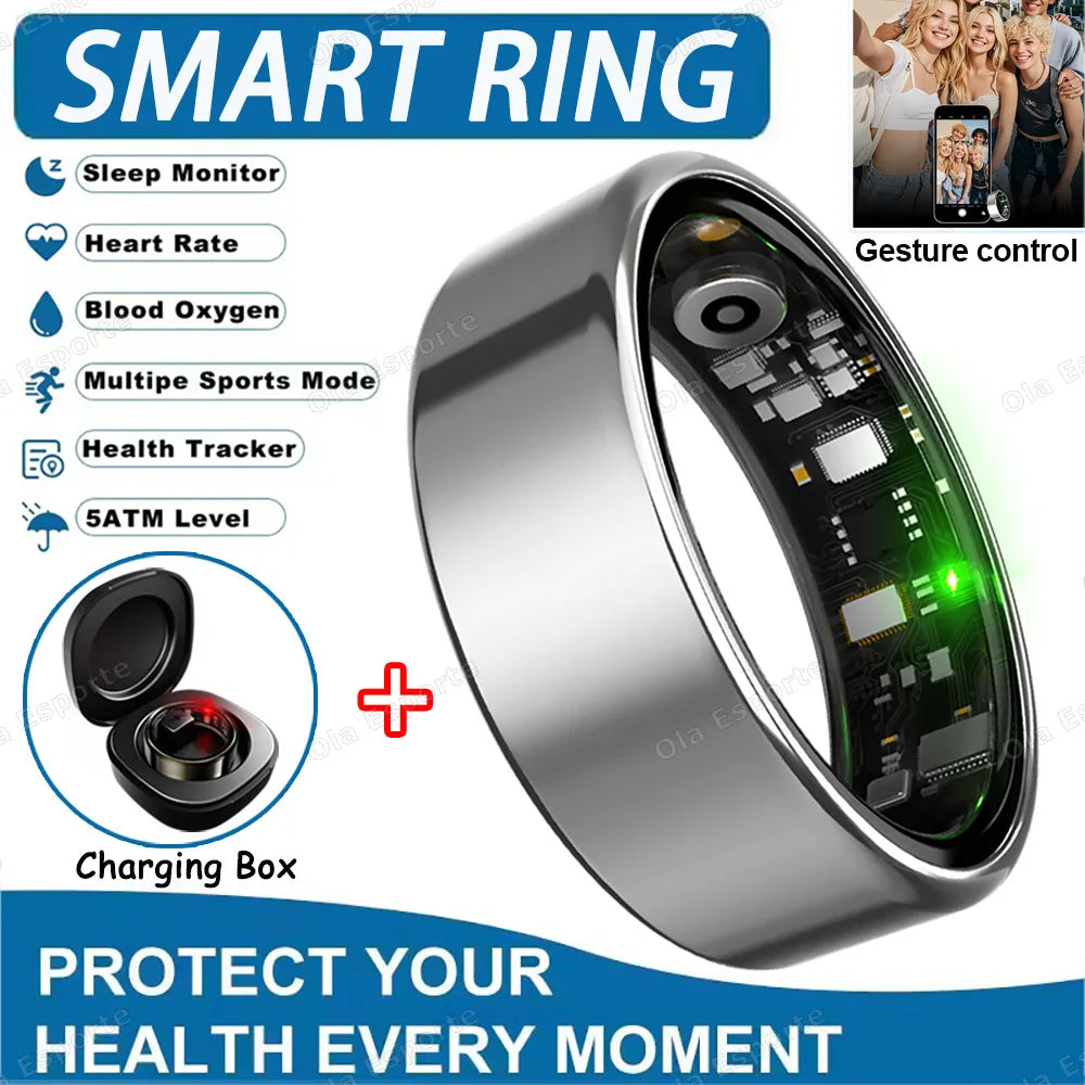 SIMSONLAB Smart Ring 2025 | 7-Day Battery, IP68 Waterproof Health Tracker | HR, SpO2 & Remote Camera