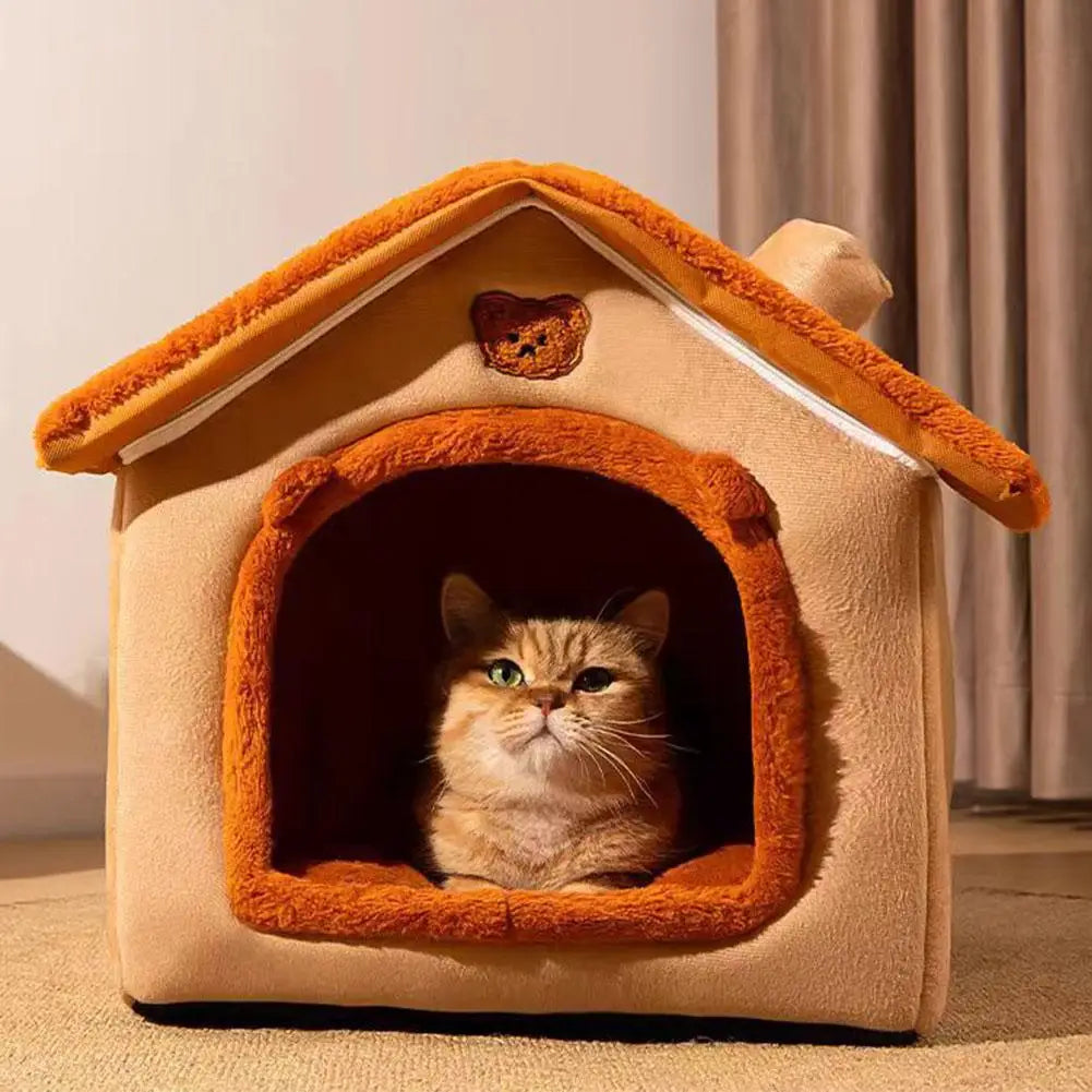 Luxury Plush Bear-Ear Cat House & Condo | Anti-Anxiety Semi-Enclosed Pet Tent with Removable Cushion | Indoor Cats 8lb