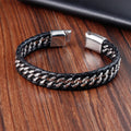 JIAYUPENG Men's Fusion Bracelet | Black Leather & Stainless Steel Chain | Magnet Clasp | Trendy Jewellery