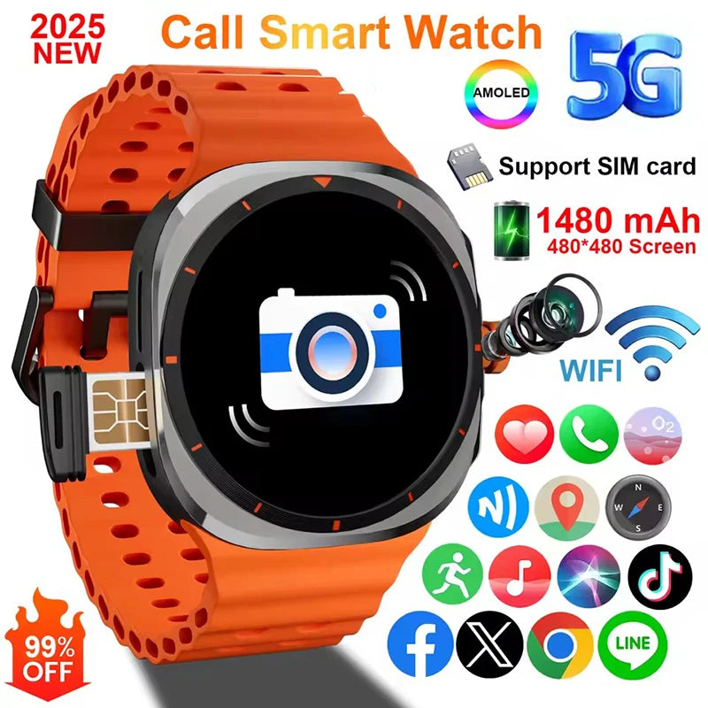 Smartwatch U8 ULTRA 2025 | iOS e Android 9.0 | 4G/5G | Cartão SIM | Wi-Fi | NFC | GPS | Bússola | 32 GB de RAM | Câmera Rotativa
