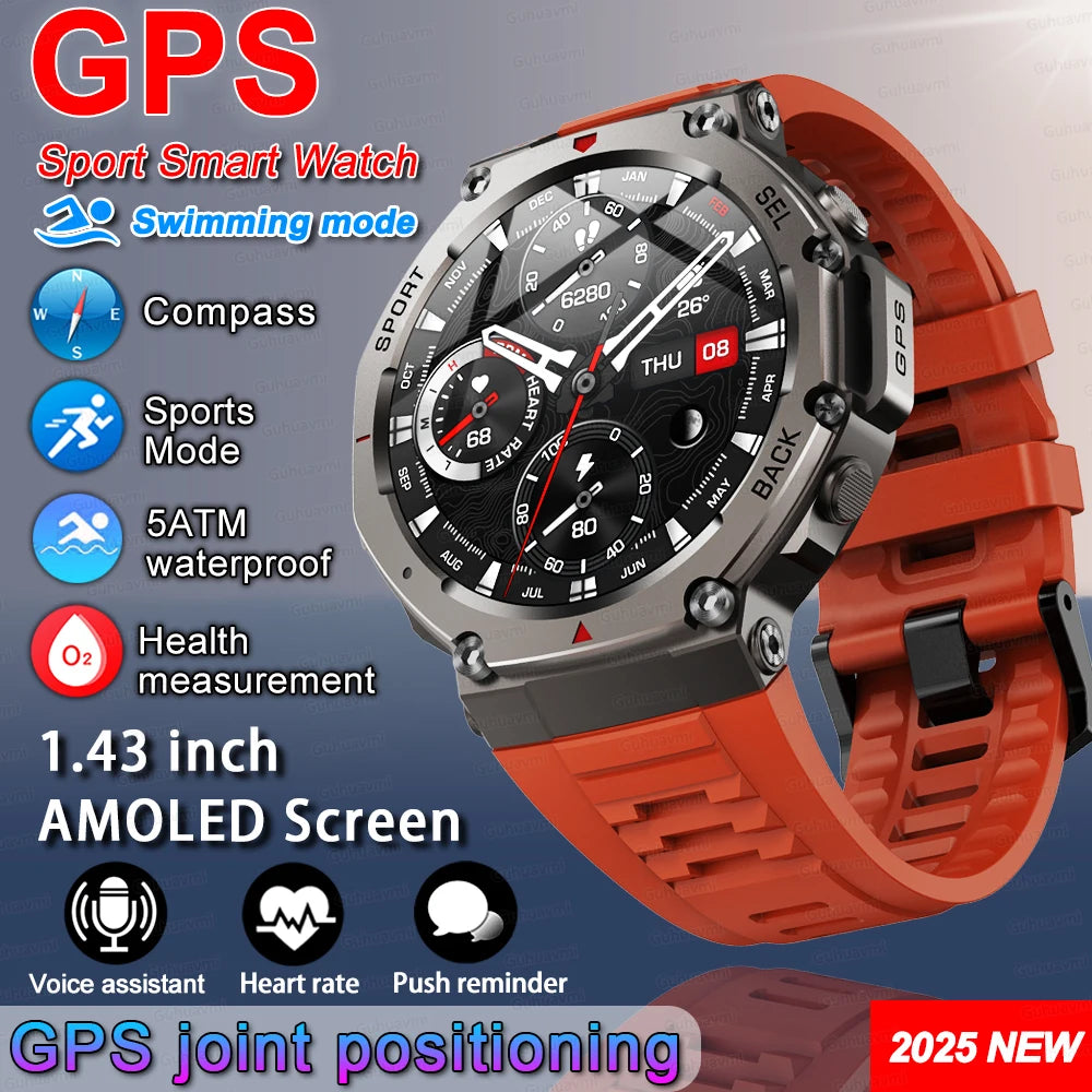 GUHUAVMI T-REX 3 GPS Smart Watch | Dual-band GNSS | 10ATM Military-Grade Toughness | 170+ Sports Modes
