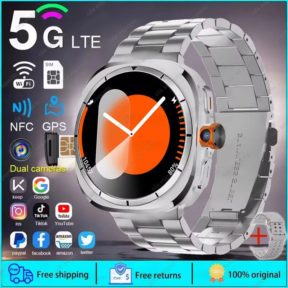 Smartwatch Ultra 8 4/5G, HD 480x480 screen, Heart Rate Monitoring, Camera, NFC, GPS, Compass and 1480mAh Battery.