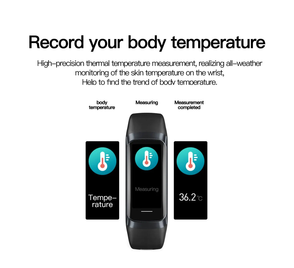 LIGE Unisex Smart Bracelet with AMOLED Display, Heart Rate, Blood Pressure and Physical Activity Monitor, Waterproof.