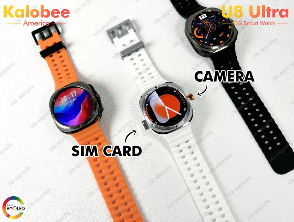 Smartwatch U8 ULTRA 2025 | iOS e Android 9.0 | 4G/5G | Cartão SIM | Wi-Fi | NFC | GPS | Bússola | 32 GB de RAM | Câmera Rotativa