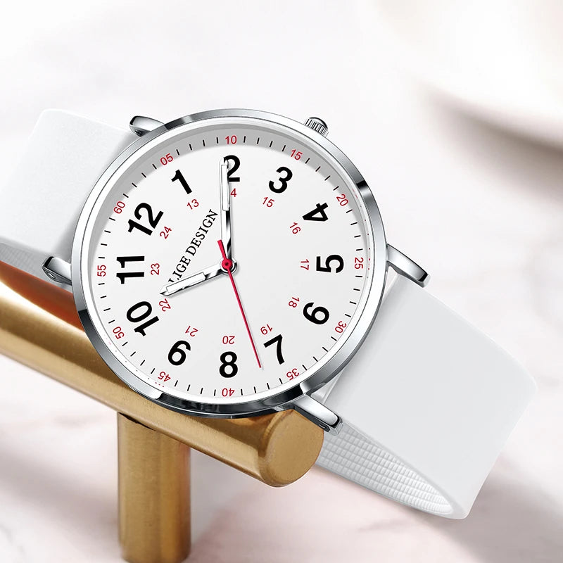LIGE Luxury Women's Watch, Elegant and Modern, Silicone Strap, Luminous Dial, Waterproof, Quartz Movement.