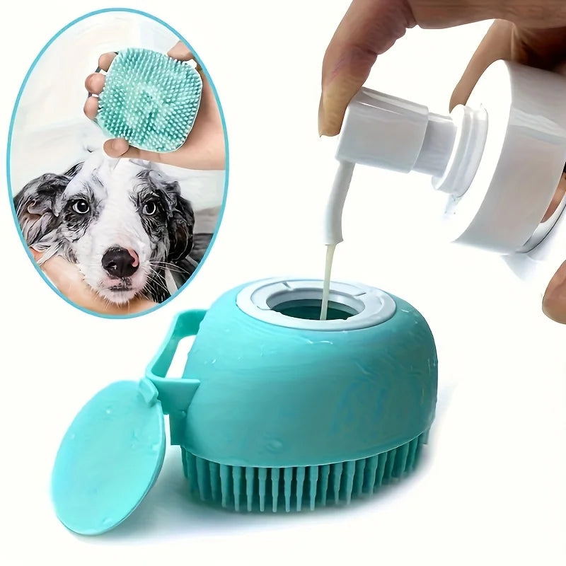 Silicone Pet Bath Brush & Massager for Dogs & Cats | Shampoo Dispensing Grooming Tool