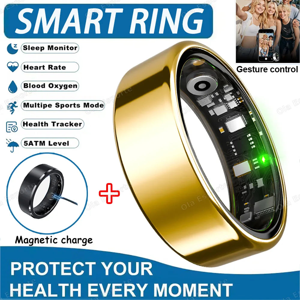 SIMSONLAB Smart Ring 2025 | 7-Day Battery, IP68 Waterproof Health Tracker | HR, SpO2 & Remote Camera