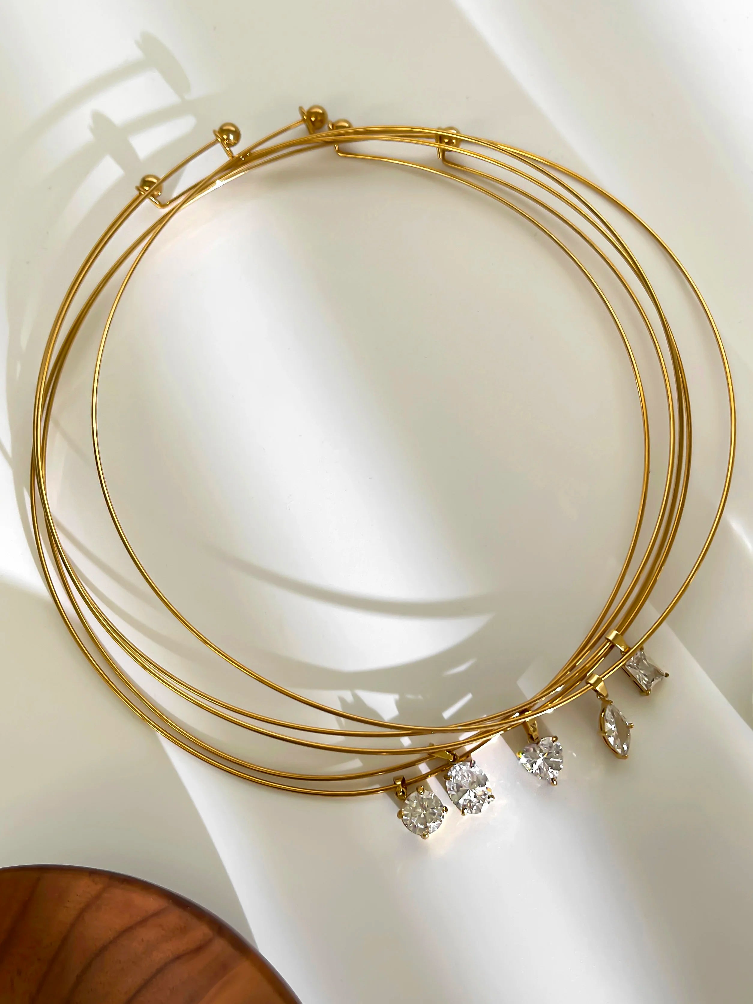 GHIDBK Women's AAAA Zirconia Choker Necklace | Stainless Steel Gold Tone Solitaire Pendant | Multi-Cut Trendy Jewellery